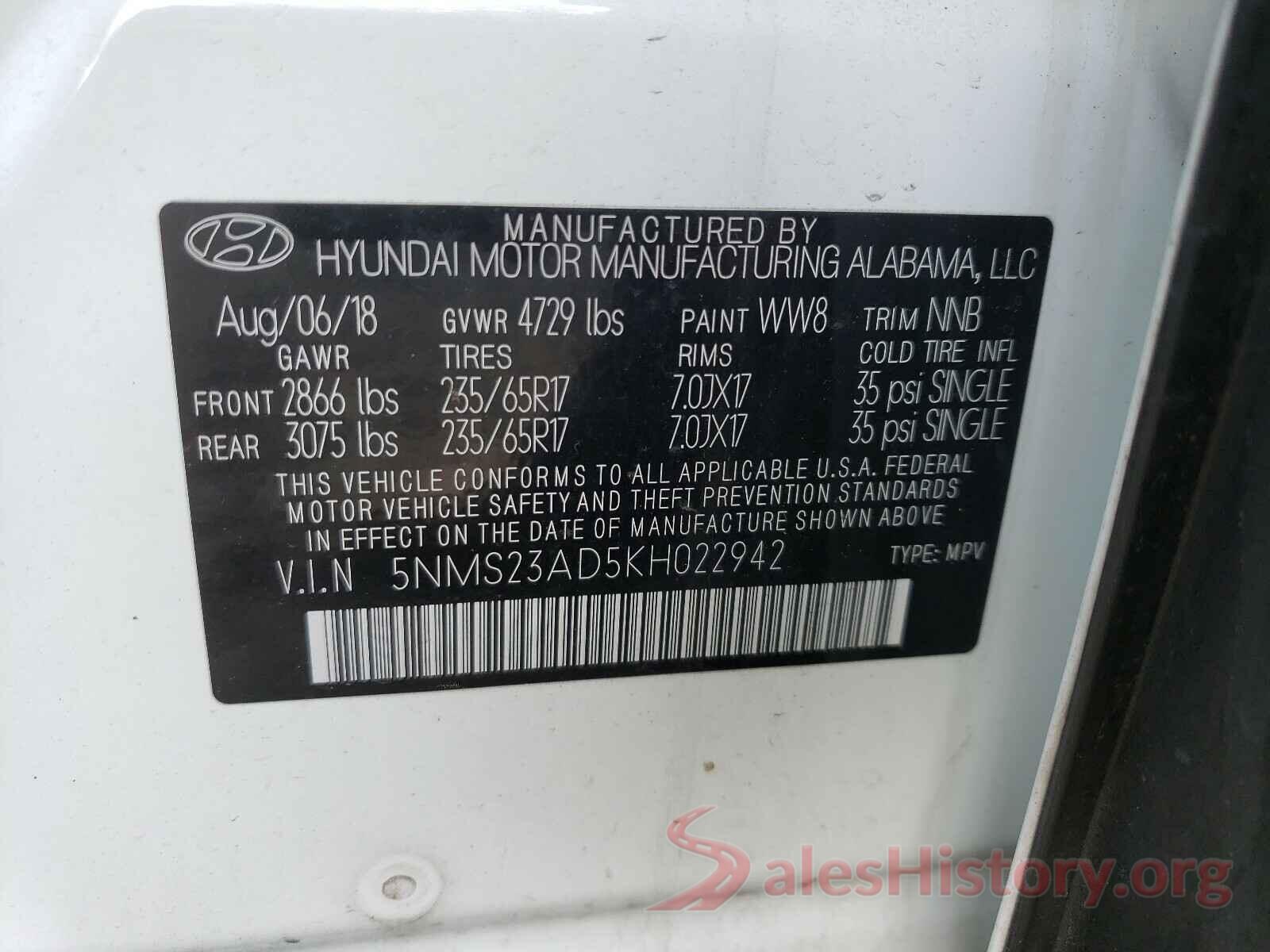 5NMS23AD5KH022942 2019 HYUNDAI SANTA FE