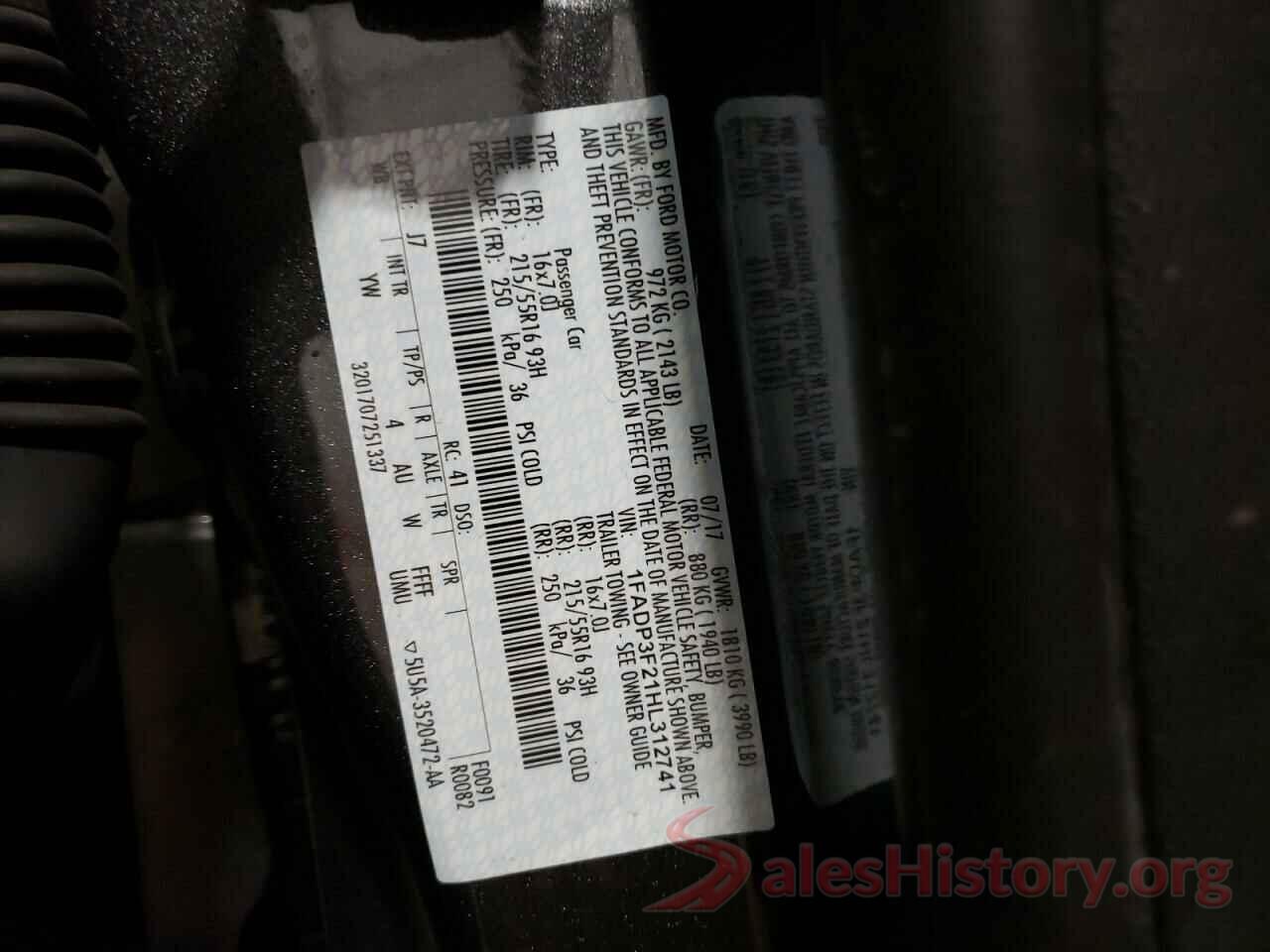 1FADP3F21HL312741 2017 FORD FOCUS