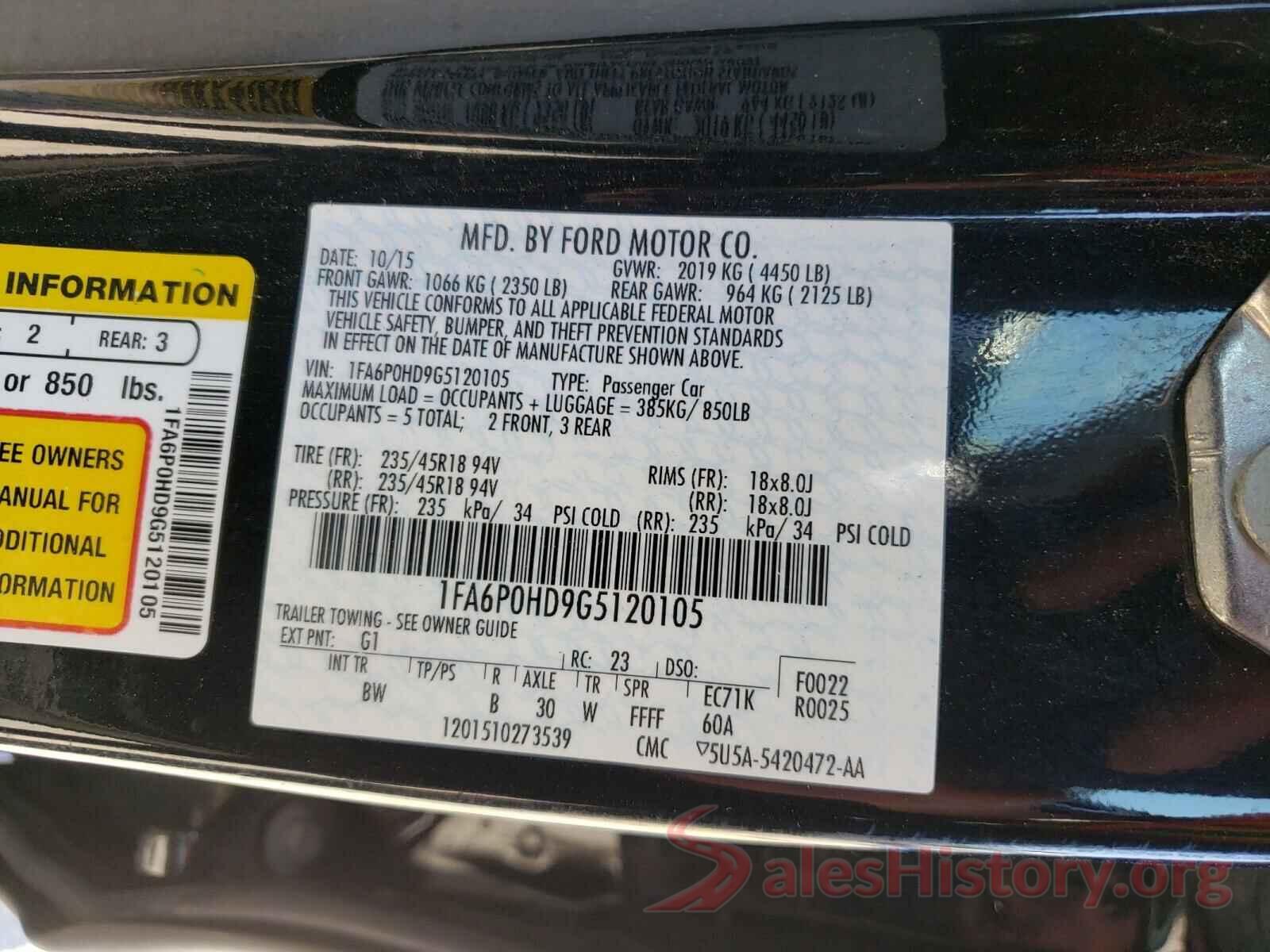 1FA6P0HD9G5120105 2016 FORD FUSION