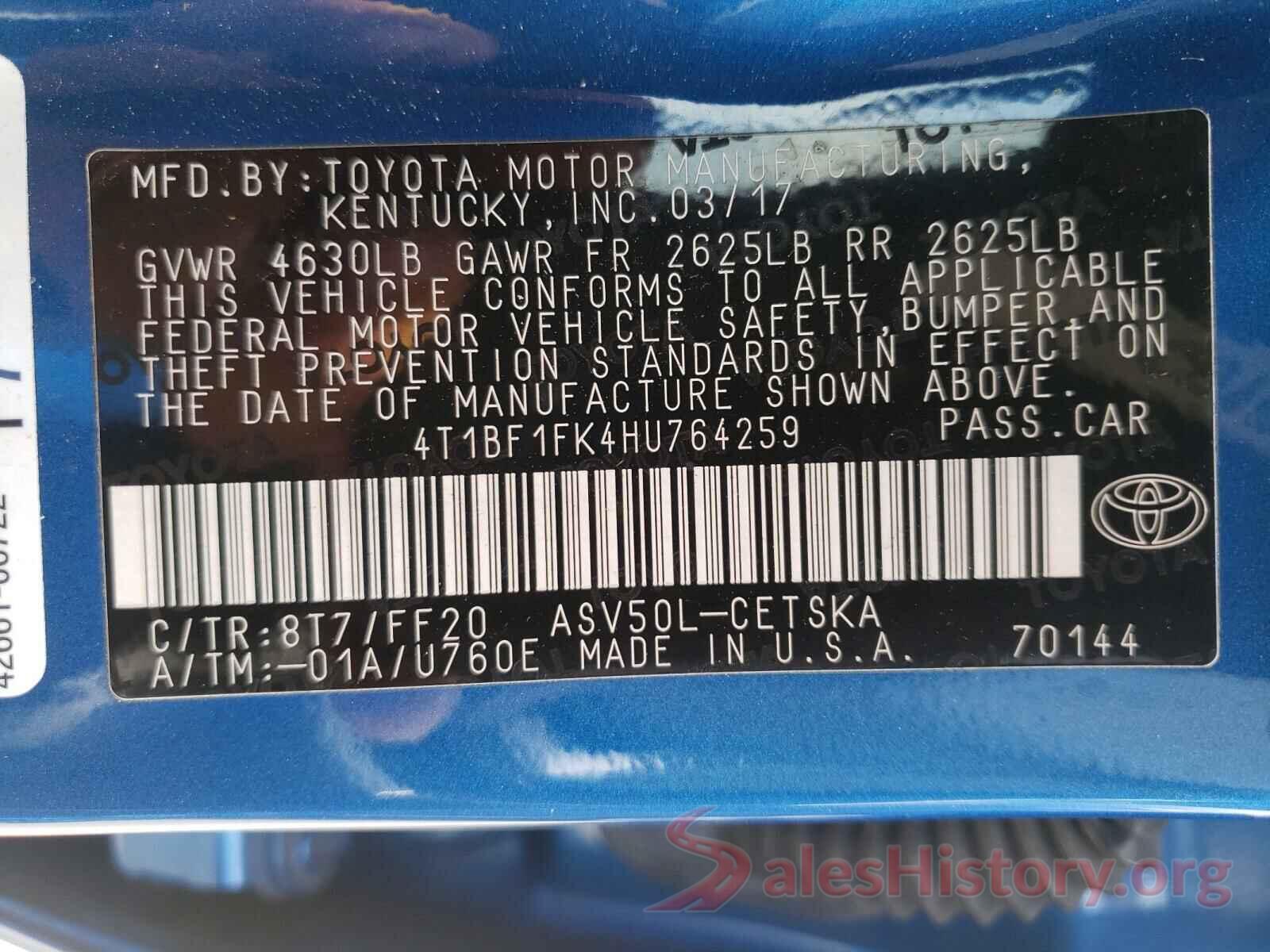 4T1BF1FK4HU764259 2017 TOYOTA CAMRY