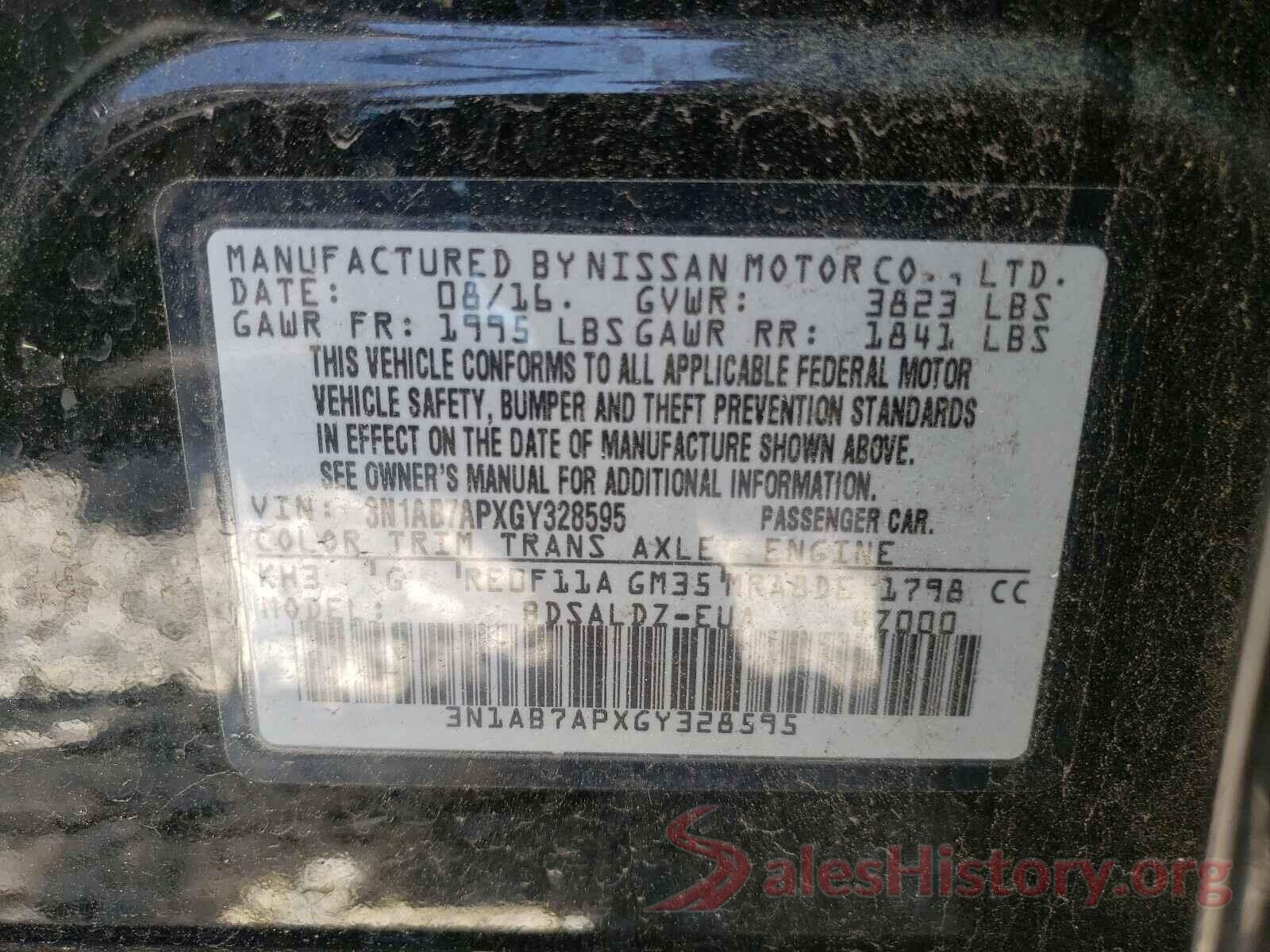 3N1AB7APXGY328595 2016 NISSAN SENTRA