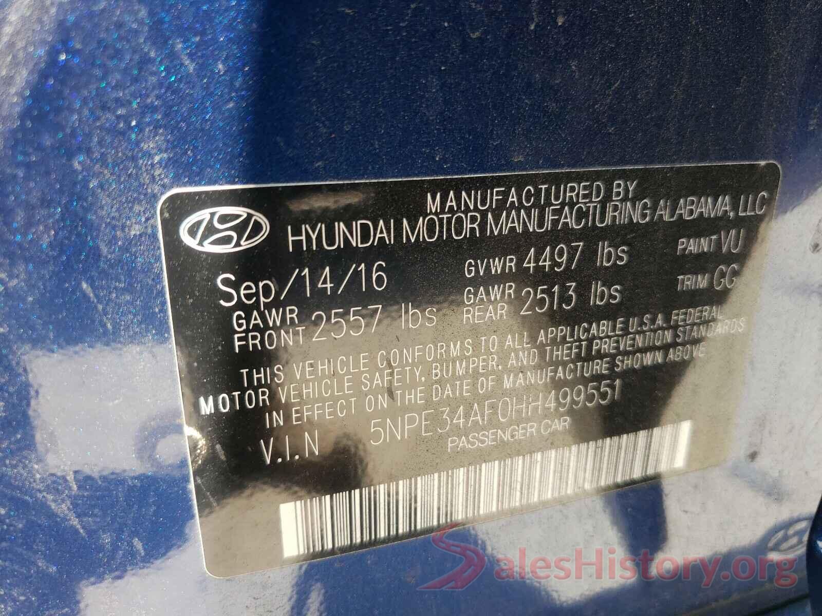 5NPE34AF0HH499551 2017 HYUNDAI SONATA