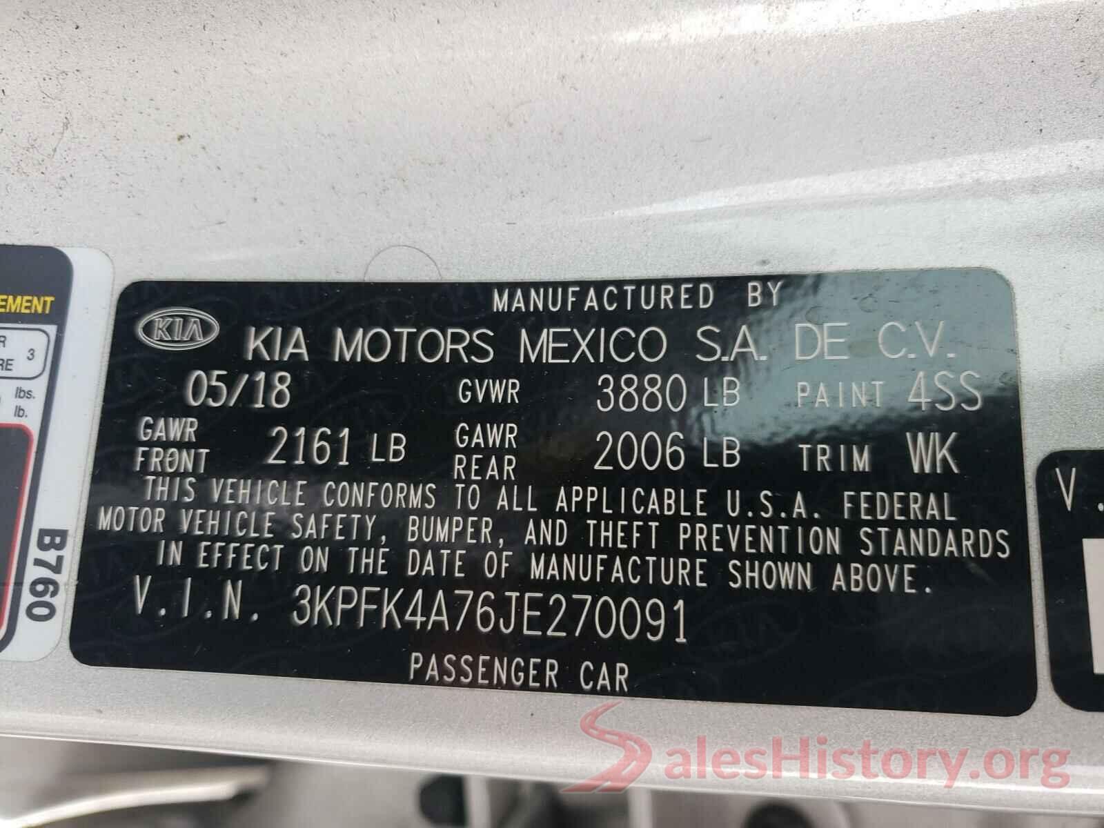 3KPFK4A76JE270091 2018 KIA FORTE