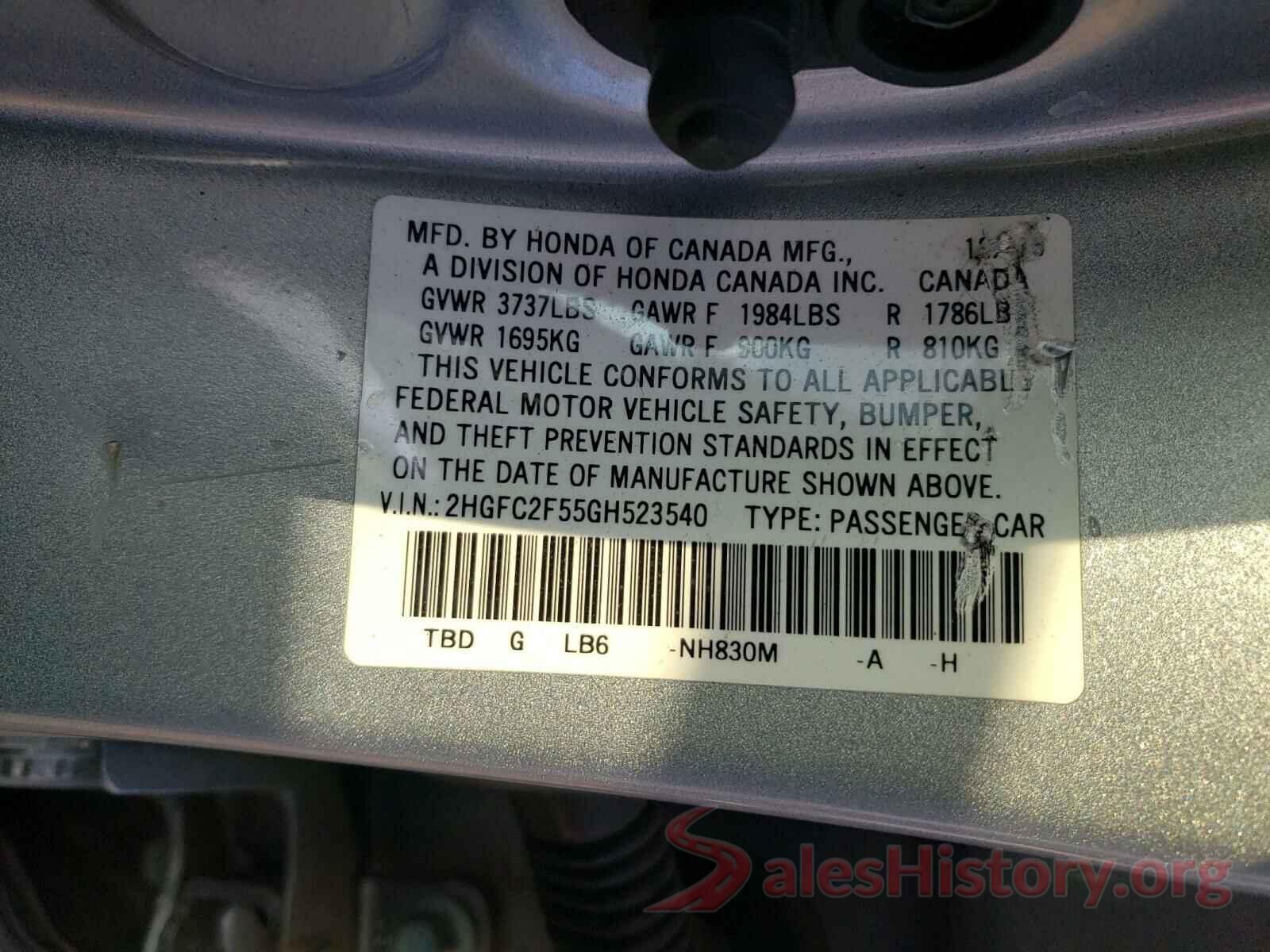 2HGFC2F55GH523540 2016 HONDA CIVIC