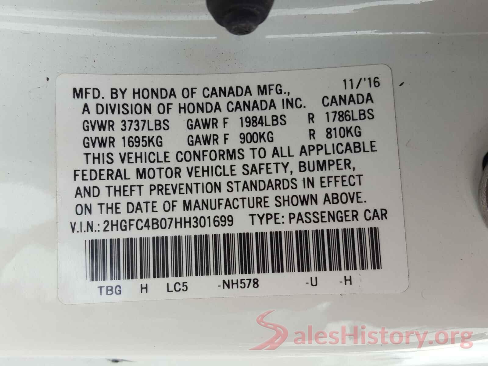 2HGFC4B07HH301699 2017 HONDA CIVIC