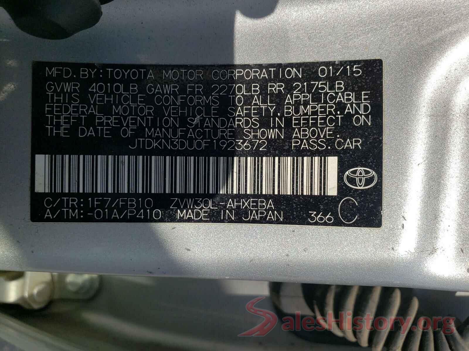 JTDKN3DU0F1923672 2015 TOYOTA PRIUS