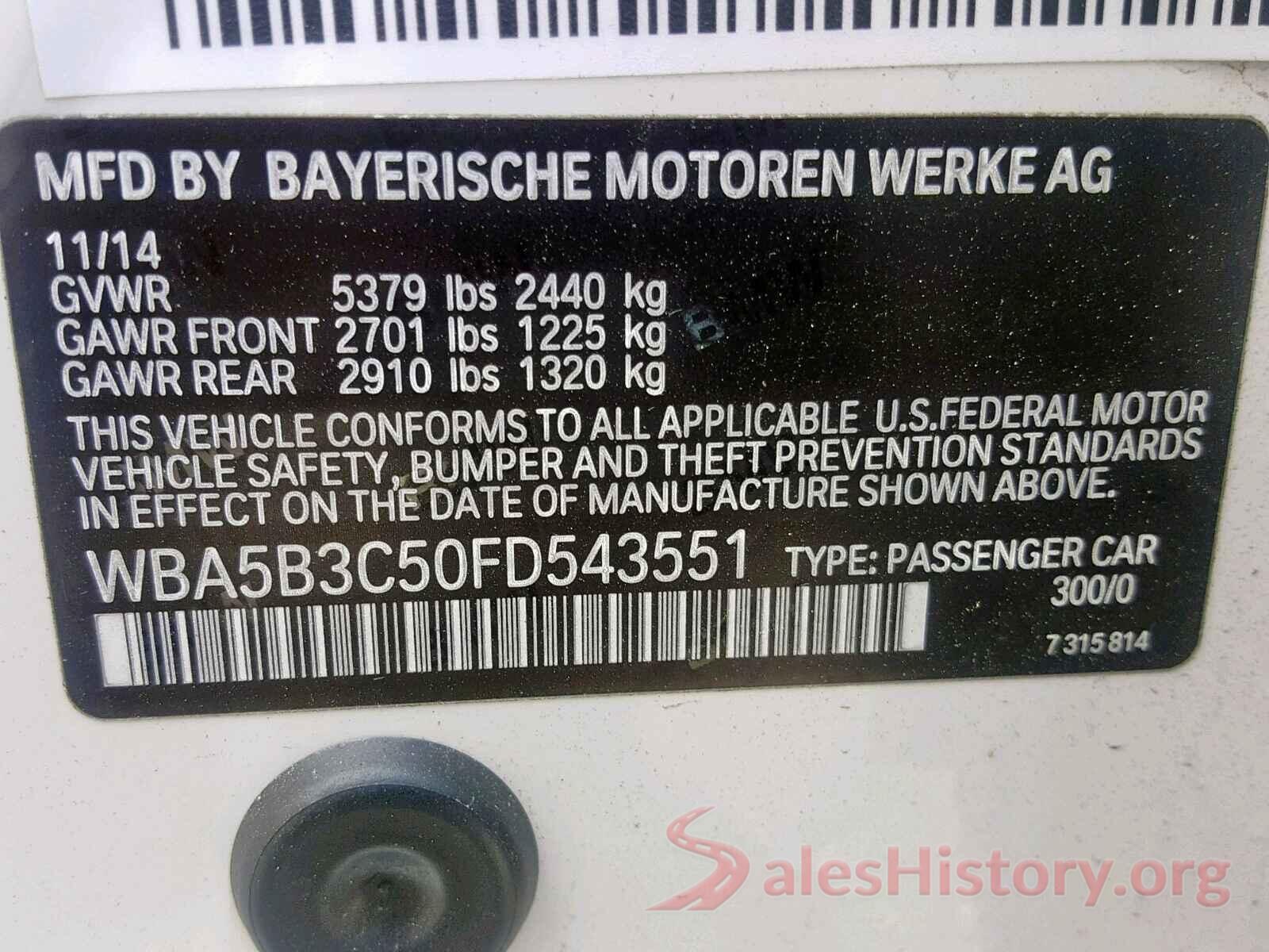 WBA5B3C50FD543551 2015 BMW 535 XI