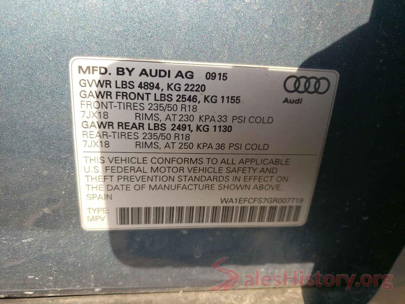 WA1EFCFS7GR007719 2016 AUDI Q3