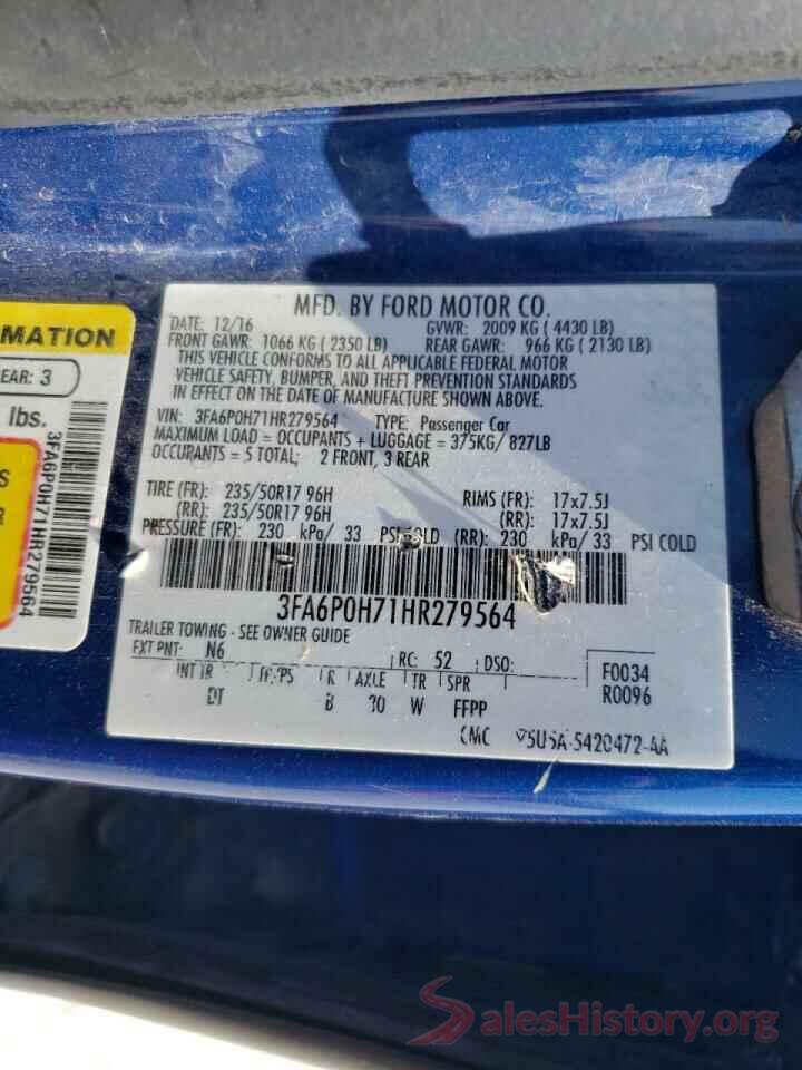 3FA6P0H71HR279564 2017 FORD FUSION