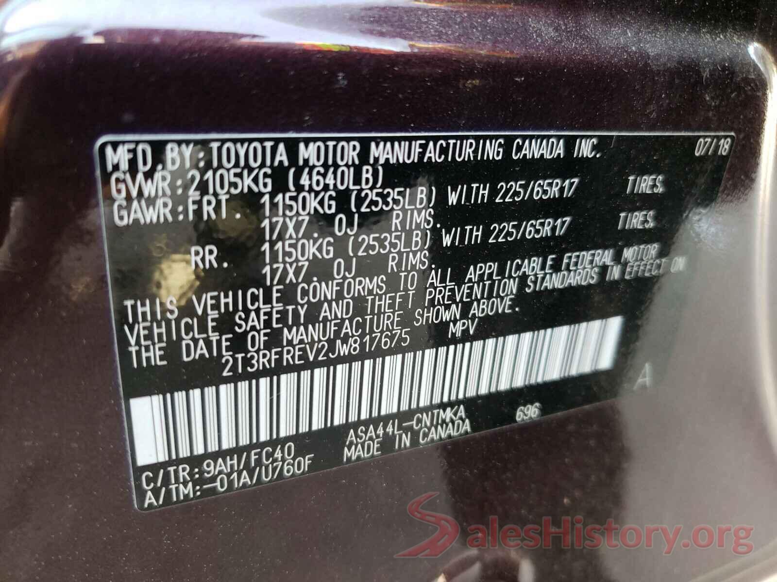 2T3RFREV2JW817675 2018 TOYOTA RAV4