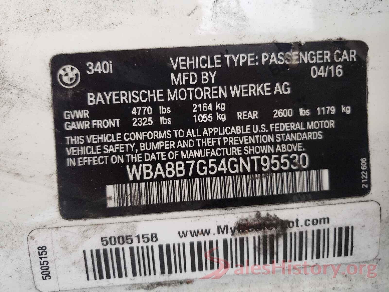 WBA8B7G54GNT95530 2016 BMW 3 SERIES