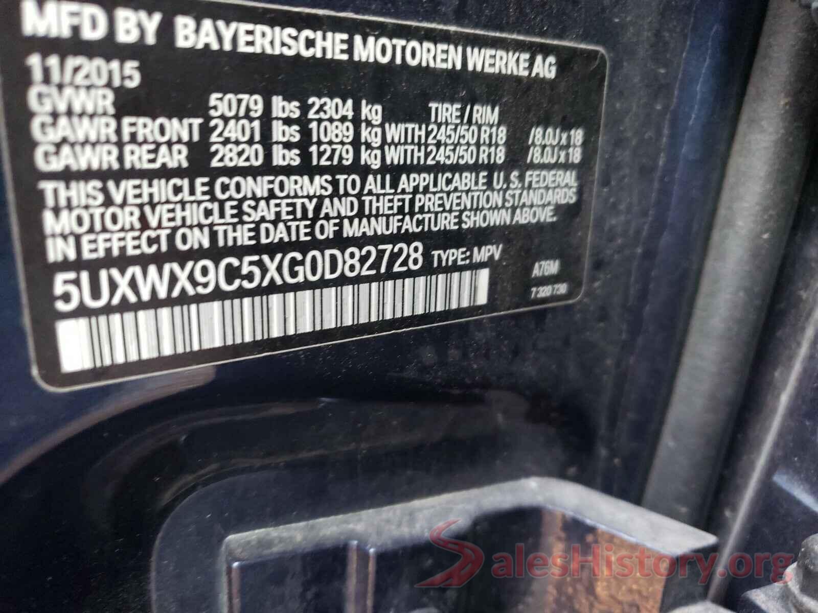 5UXWX9C5XG0D82728 2016 BMW X3