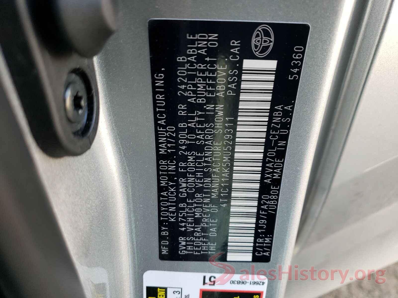 4T1C11AK5MU529311 2021 TOYOTA CAMRY