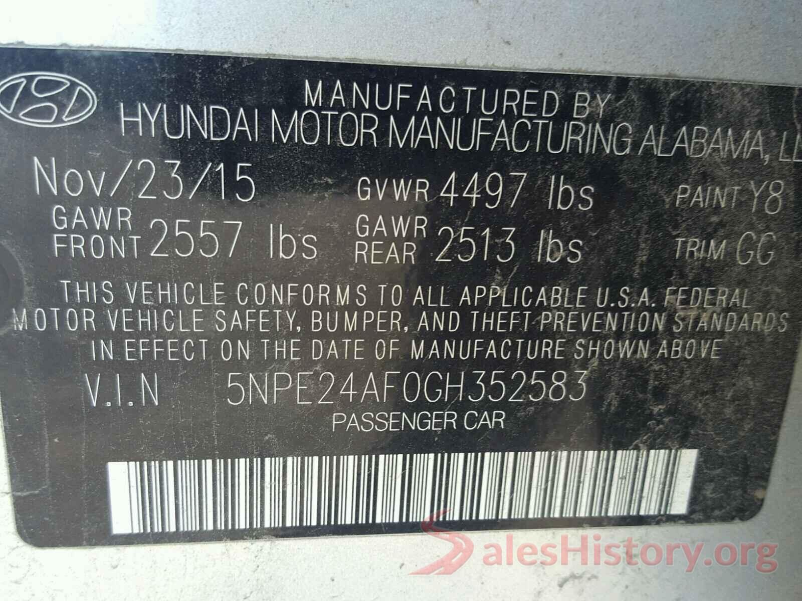 5NPE24AF0GH352583 2016 HYUNDAI SONATA