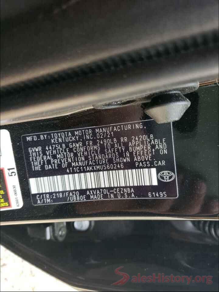 4T1C11AKXMU560246 2021 TOYOTA CAMRY