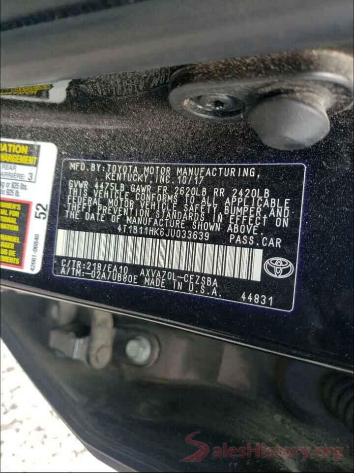 4T1B11HK6JU033639 2018 TOYOTA CAMRY