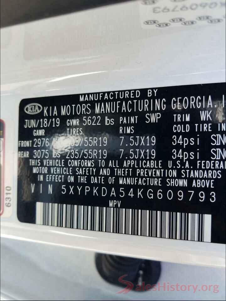 5XYPKDA54KG609793 2019 KIA SORENTO