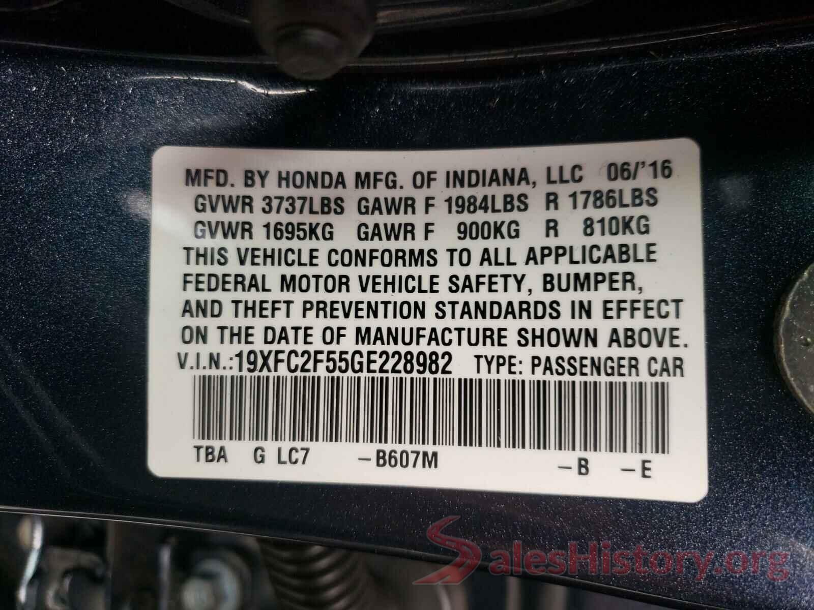 19XFC2F55GE228982 2016 HONDA CIVIC