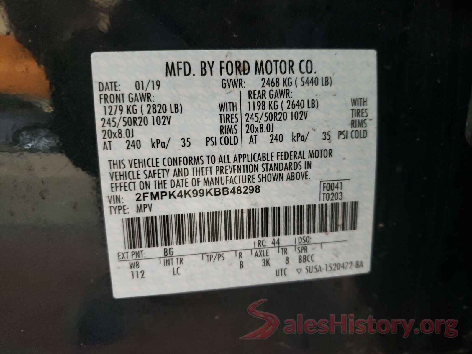 2FMPK4K99KBB48298 2019 FORD EDGE