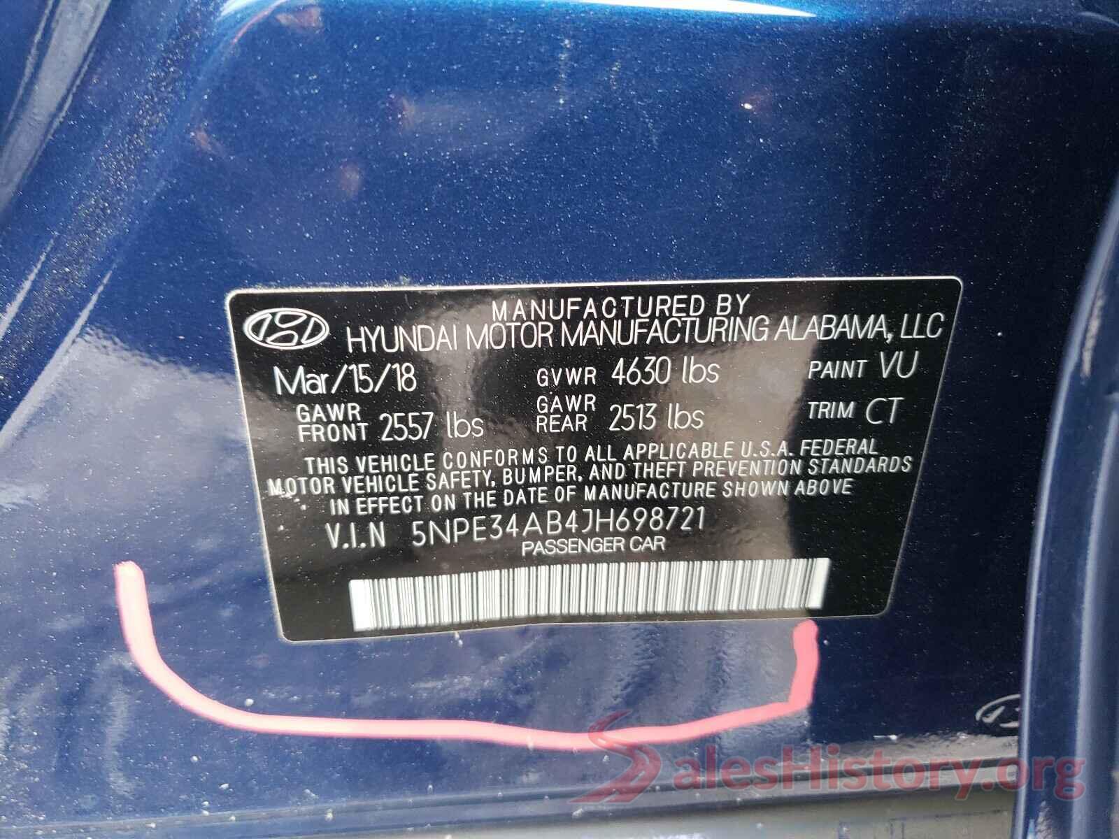 5NPE34AB4JH698721 2018 HYUNDAI SONATA