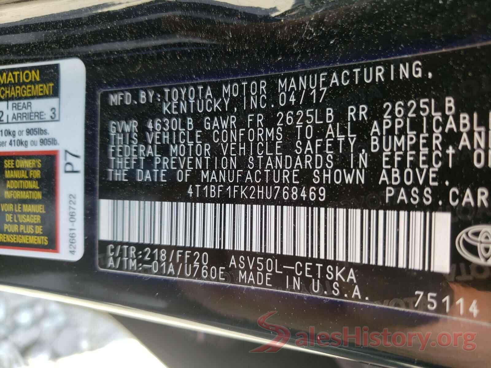 4T1BF1FK2HU768469 2017 TOYOTA CAMRY