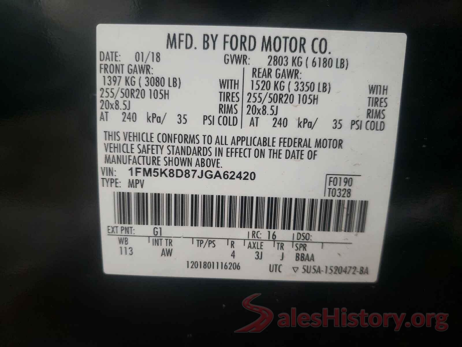 1FM5K8D87JGA62420 2018 FORD EXPLORER