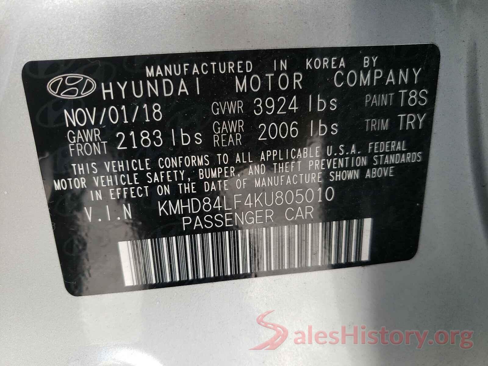 KMHD84LF4KU805010 2019 HYUNDAI ELANTRA