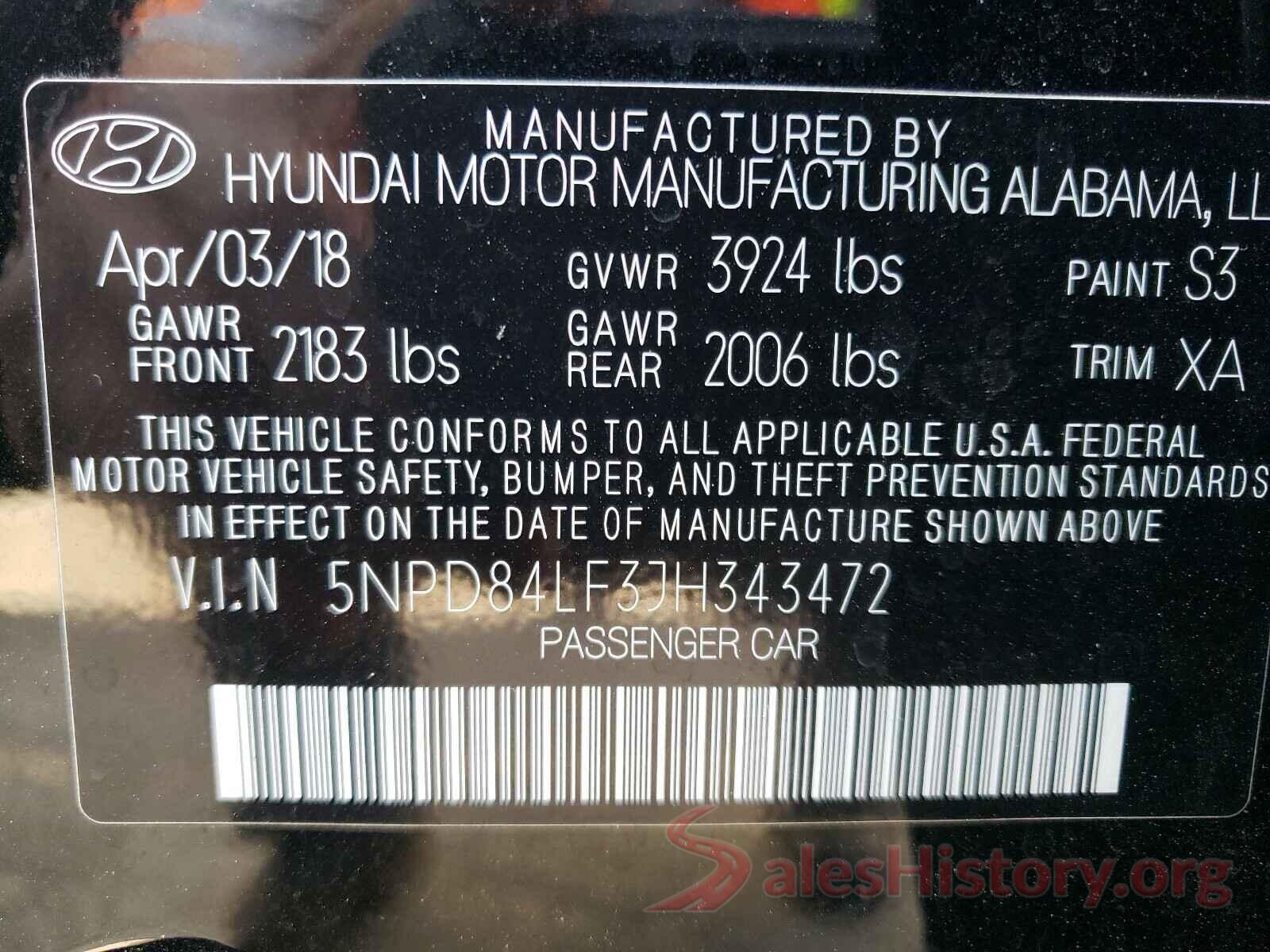 5NPD84LF3JH343472 2018 HYUNDAI ELANTRA