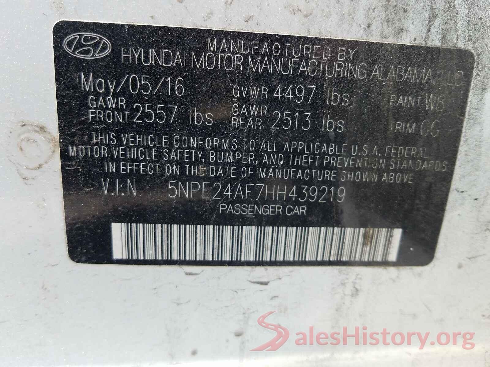 5NPE24AF7HH439219 2017 HYUNDAI SONATA