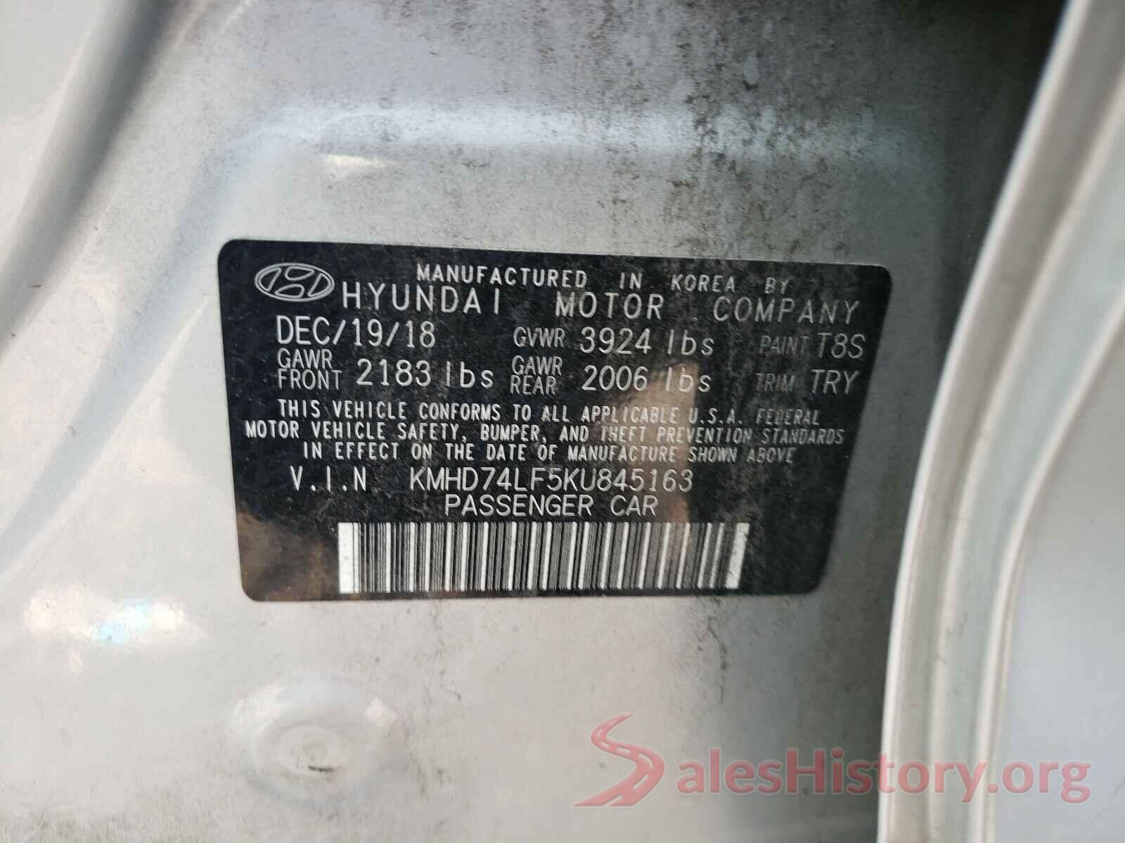 KMHD74LF5KU845163 2019 HYUNDAI ELANTRA