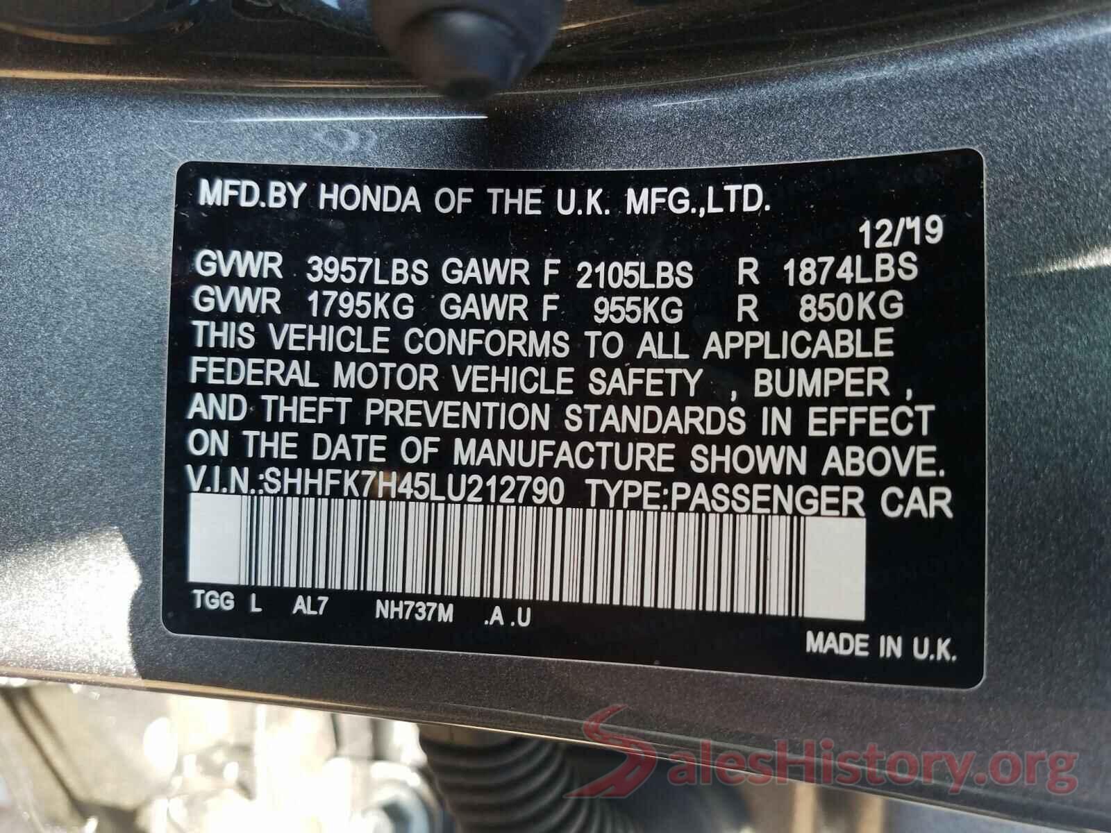 SHHFK7H45LU212790 2020 HONDA CIVIC