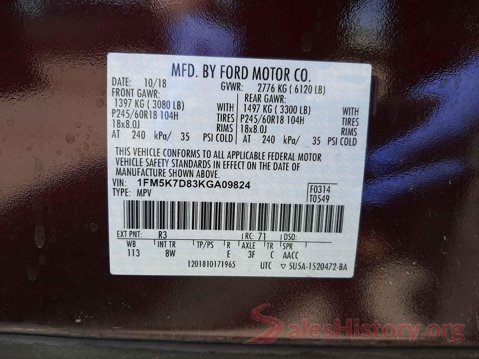 1FM5K7D83KGA09824 2019 FORD EXPLORER