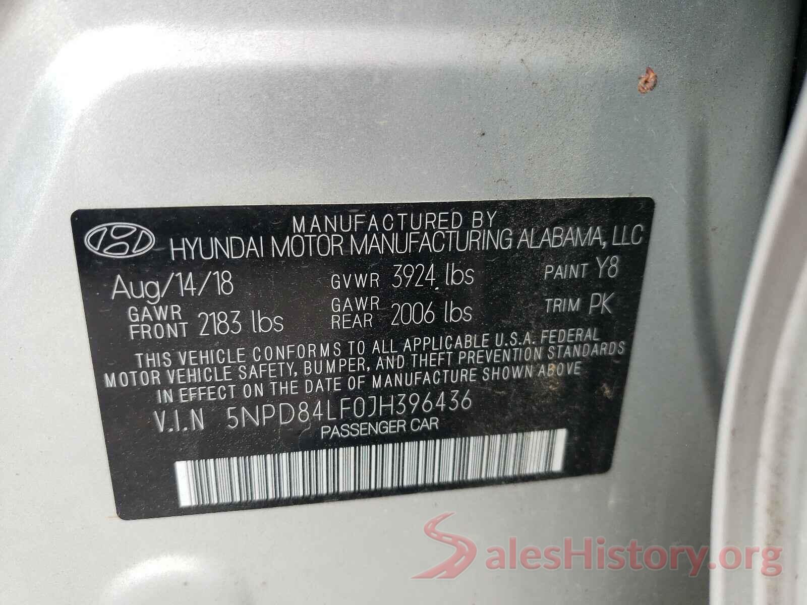 5NPD84LF0JH396436 2018 HYUNDAI ELANTRA