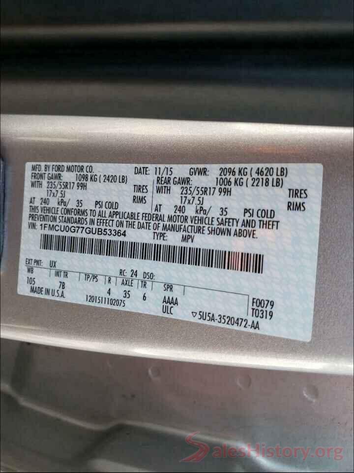 1FMCU0G77GUB53364 2016 FORD ESCAPE