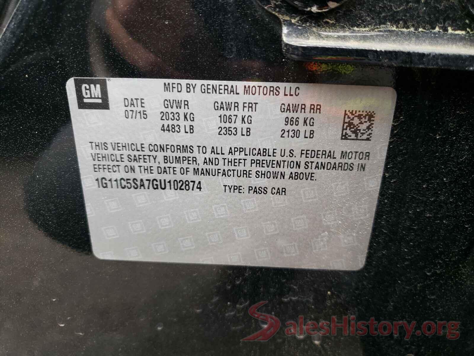 1G11C5SA7GU102874 2016 CHEVROLET MALIBU