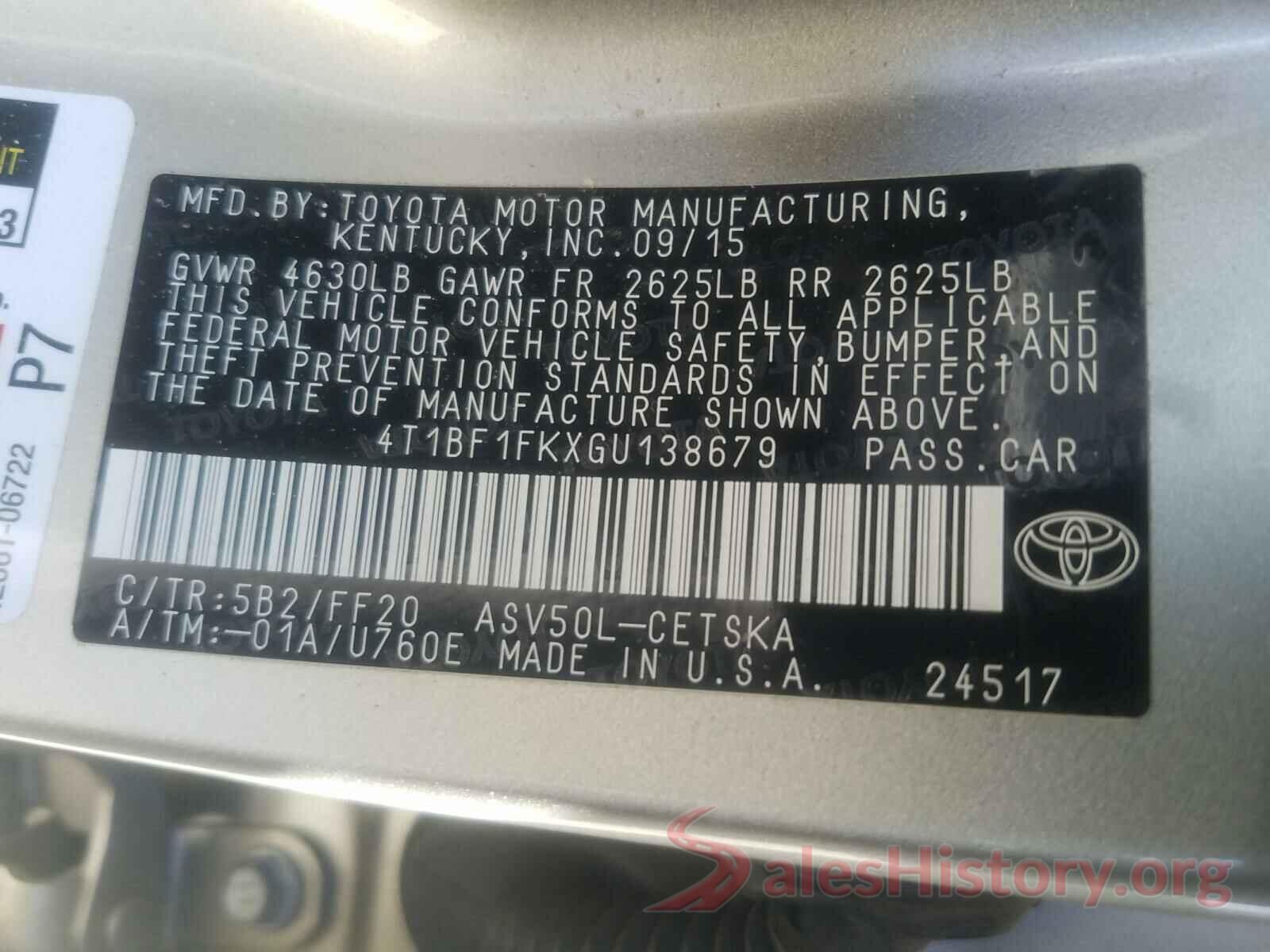 4T1BF1FKXGU138679 2016 TOYOTA CAMRY