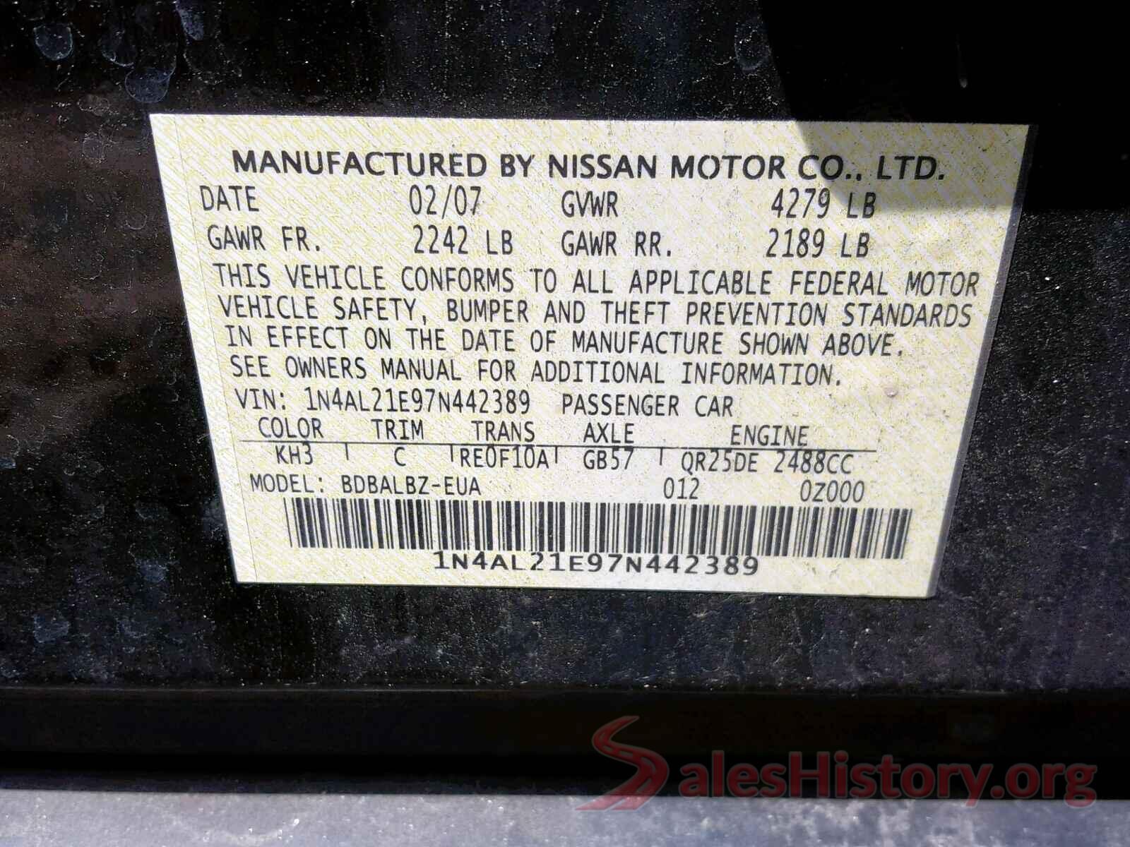 1N4AL21E97N442389 2007 NISSAN ALTIMA