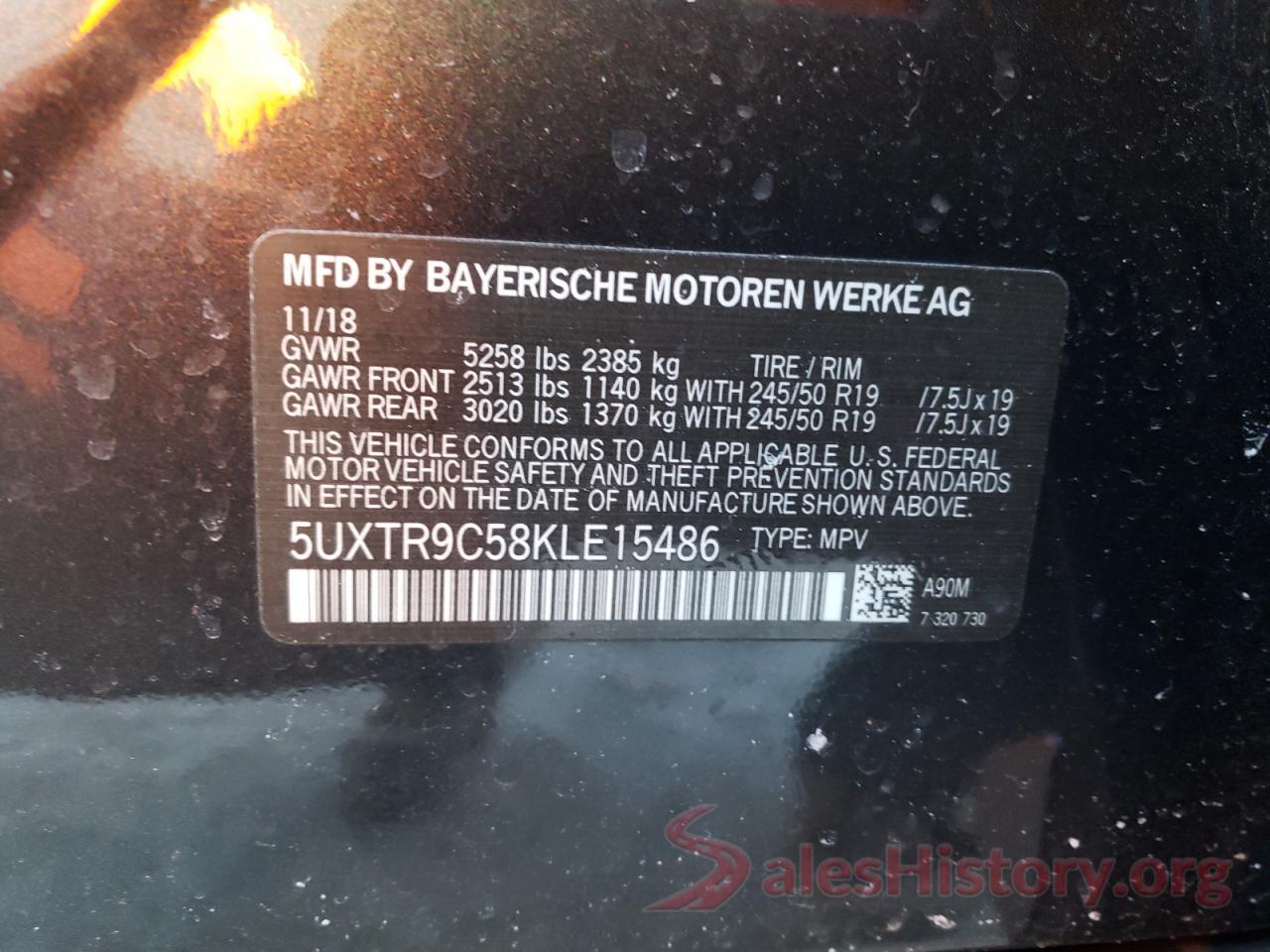 5UXTR9C58KLE15486 2019 BMW X3