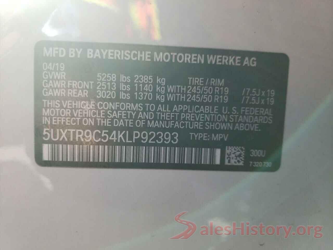 5UXTR9C54KLP92393 2019 BMW X3