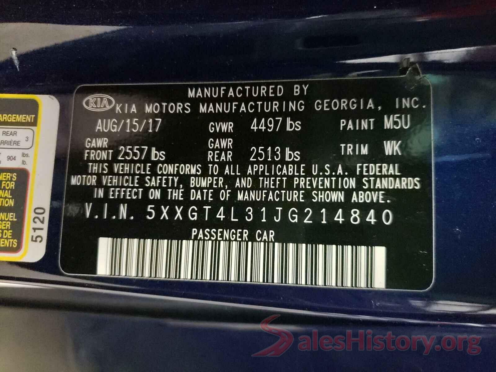 5XXGT4L31JG214840 2018 KIA OPTIMA