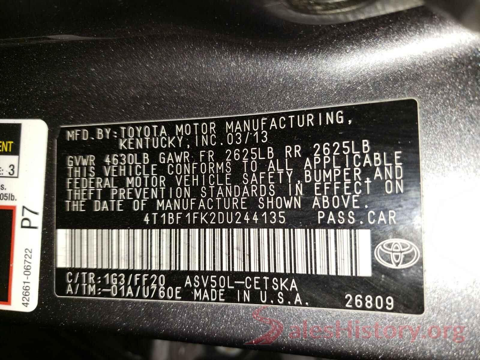 4T1BF1FK2DU244135 2013 TOYOTA CAMRY