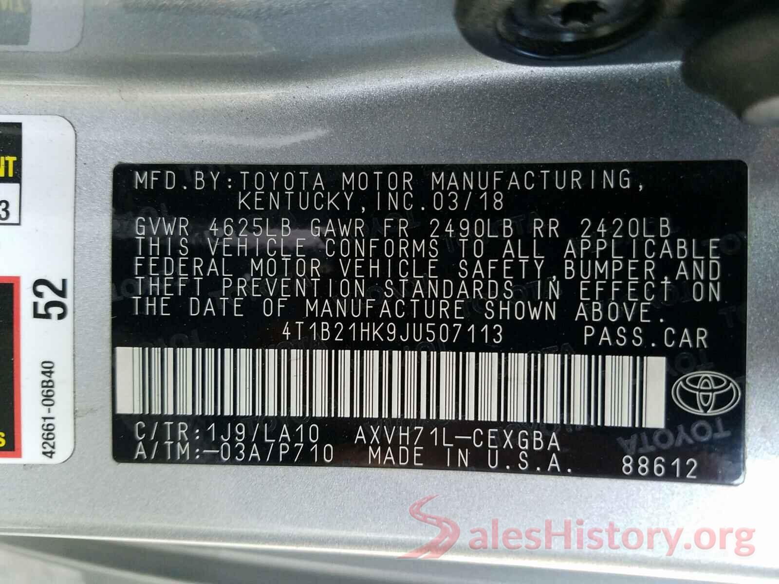 4T1B21HK9JU507113 2018 TOYOTA CAMRY