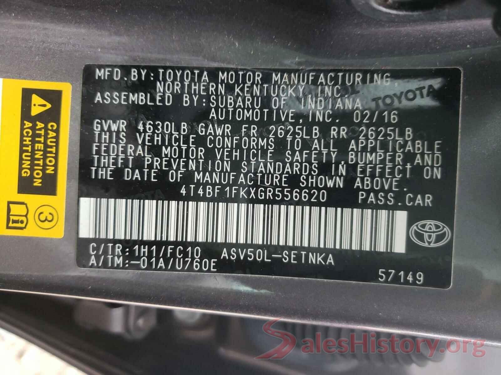 4T4BF1FKXGR556620 2016 TOYOTA CAMRY