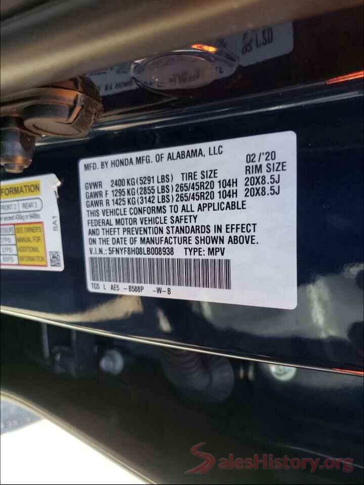 5FNYF8H08LB008938 2020 HONDA PASSPORT