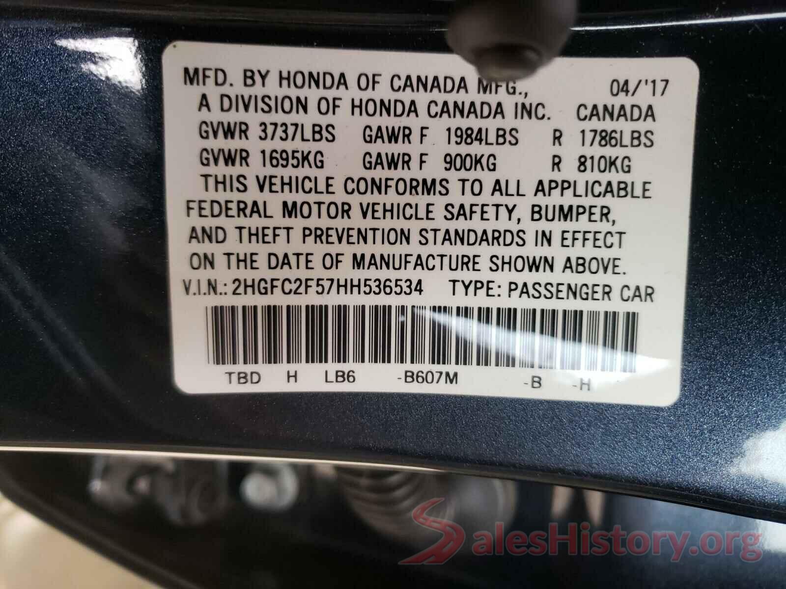 2HGFC2F57HH536534 2017 HONDA CIVIC