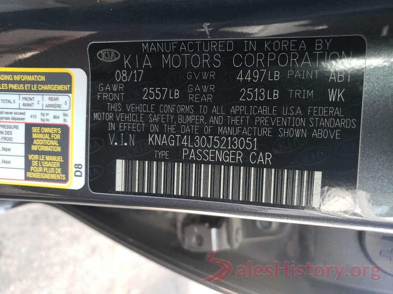 KNAGT4L30J5213051 2018 KIA OPTIMA