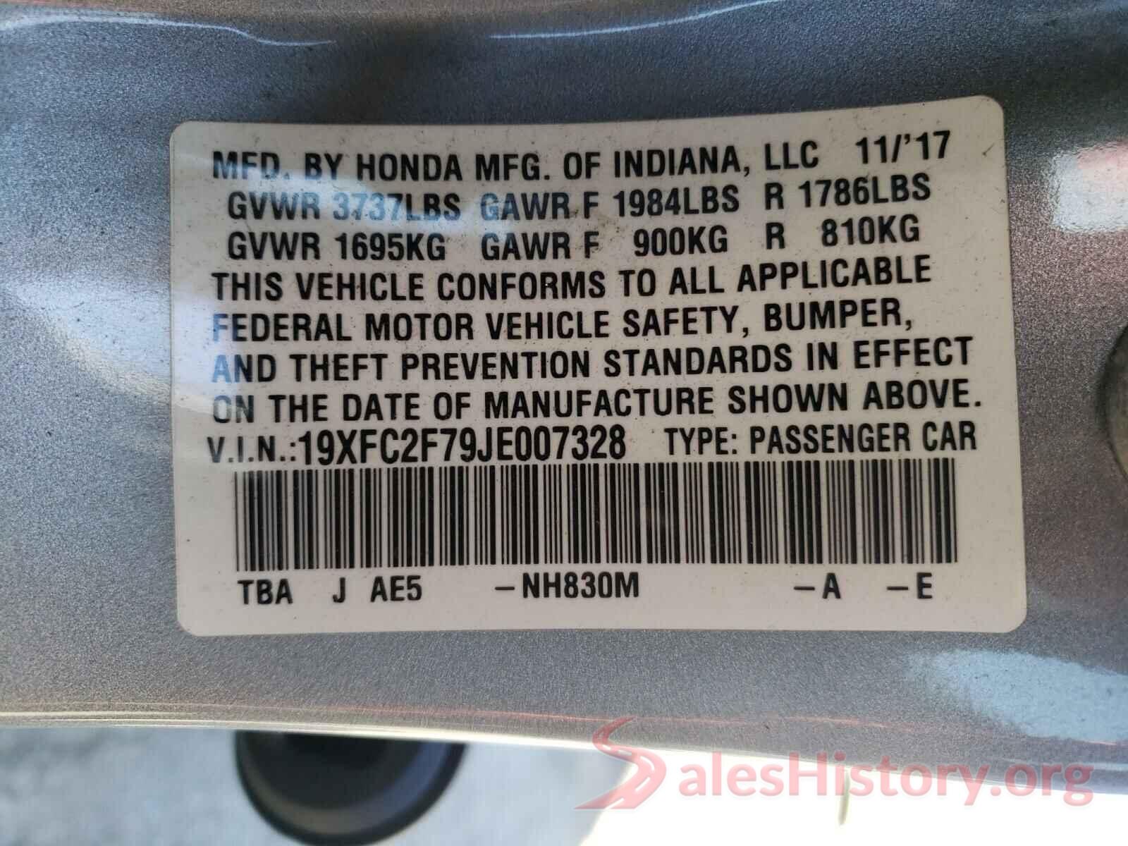 19XFC2F79JE007328 2018 HONDA CIVIC