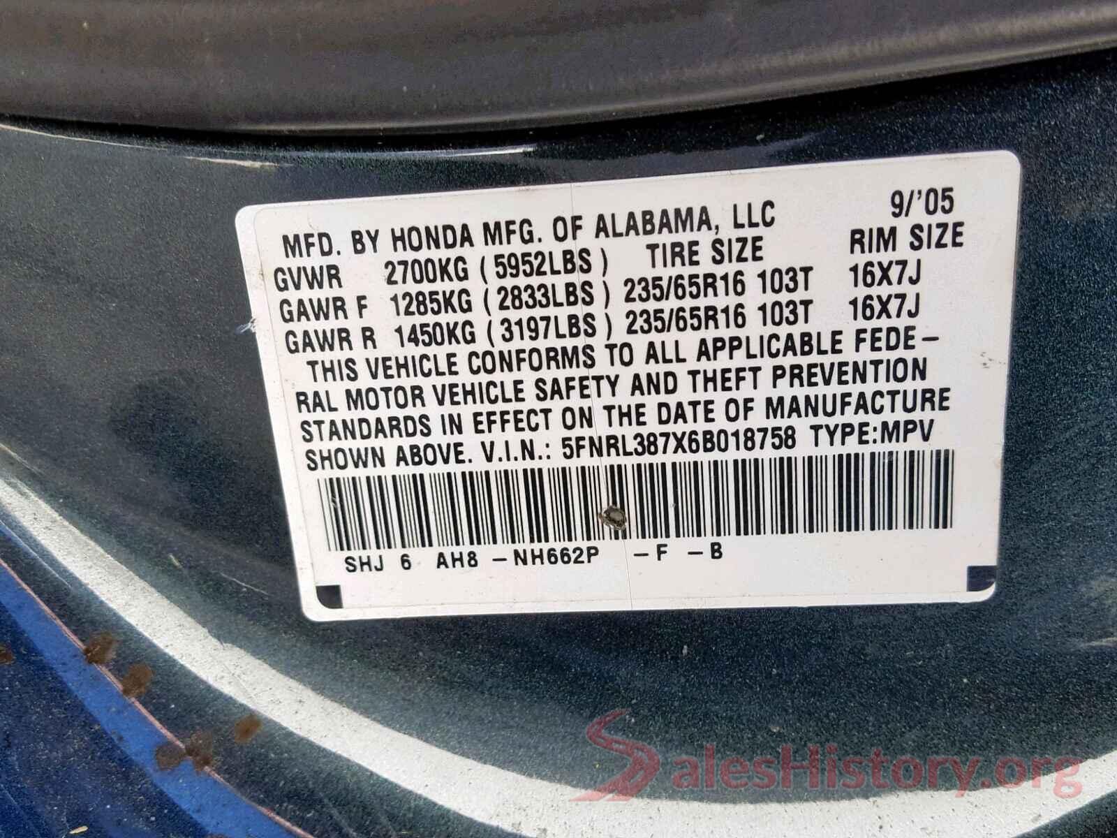 5FNRL387X6B018758 2006 HONDA ODYSSEY EX