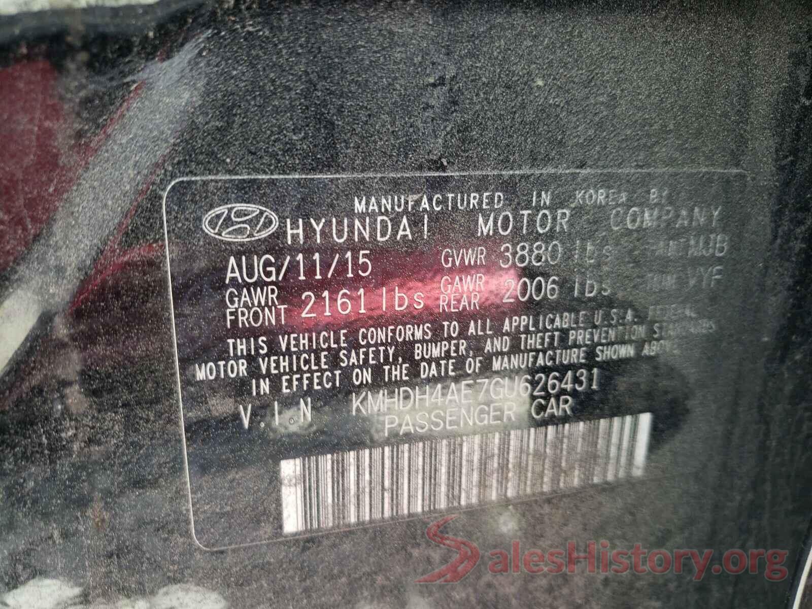 KMHDH4AE7GU626431 2016 HYUNDAI ELANTRA