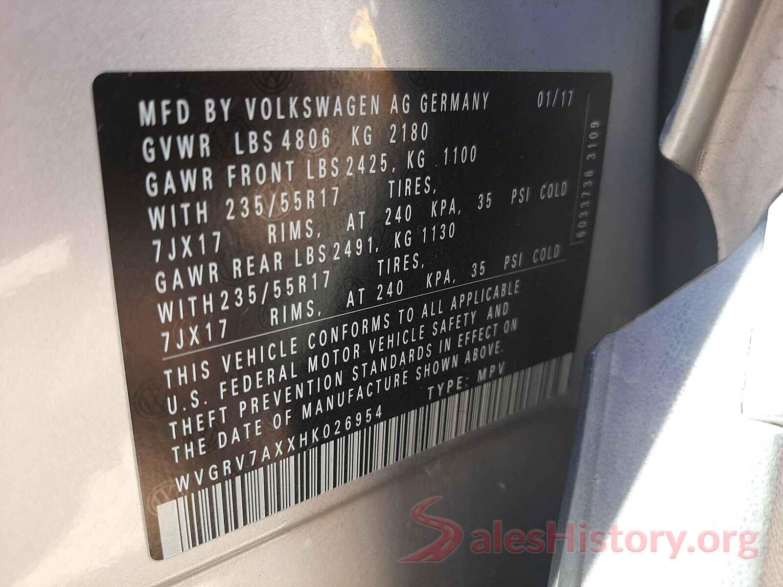 WVGRV7AXXHK026954 2017 VOLKSWAGEN TIGUAN